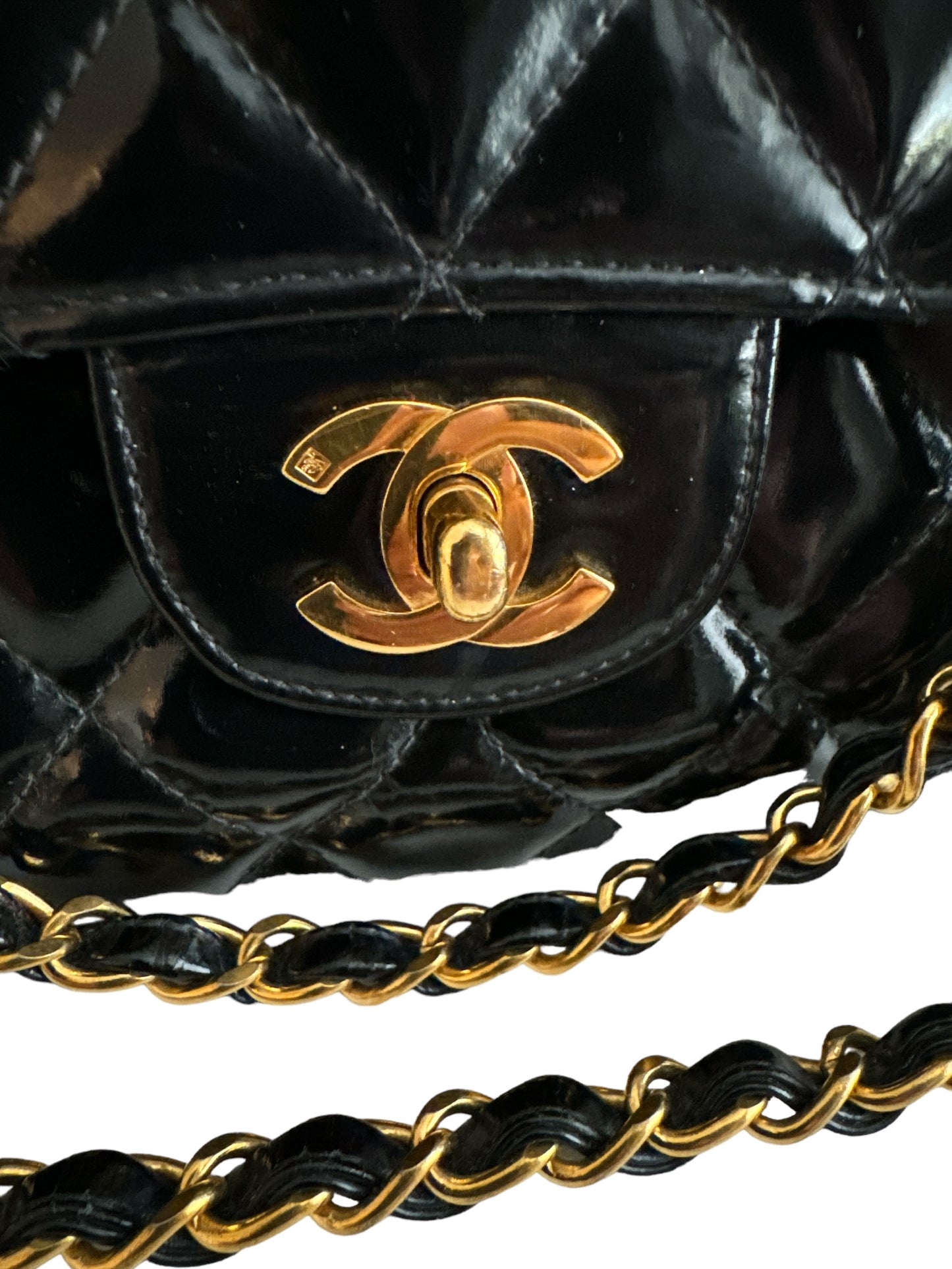 Chanel Meduim Double-Sided Black Patent Flap Bag GHW