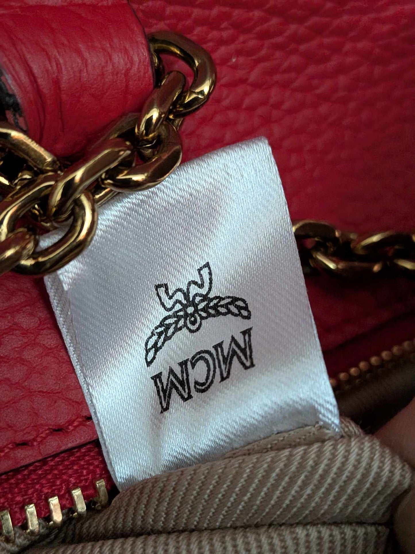MCM Small Crossbody Visetos Cognac Red Gold Hardware & LV Mono gram Wallet