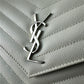 YSL CASSANDRE ENVELOPE CHAIN WALLET IN GRAIN DE POUDRE LEATHER GREY