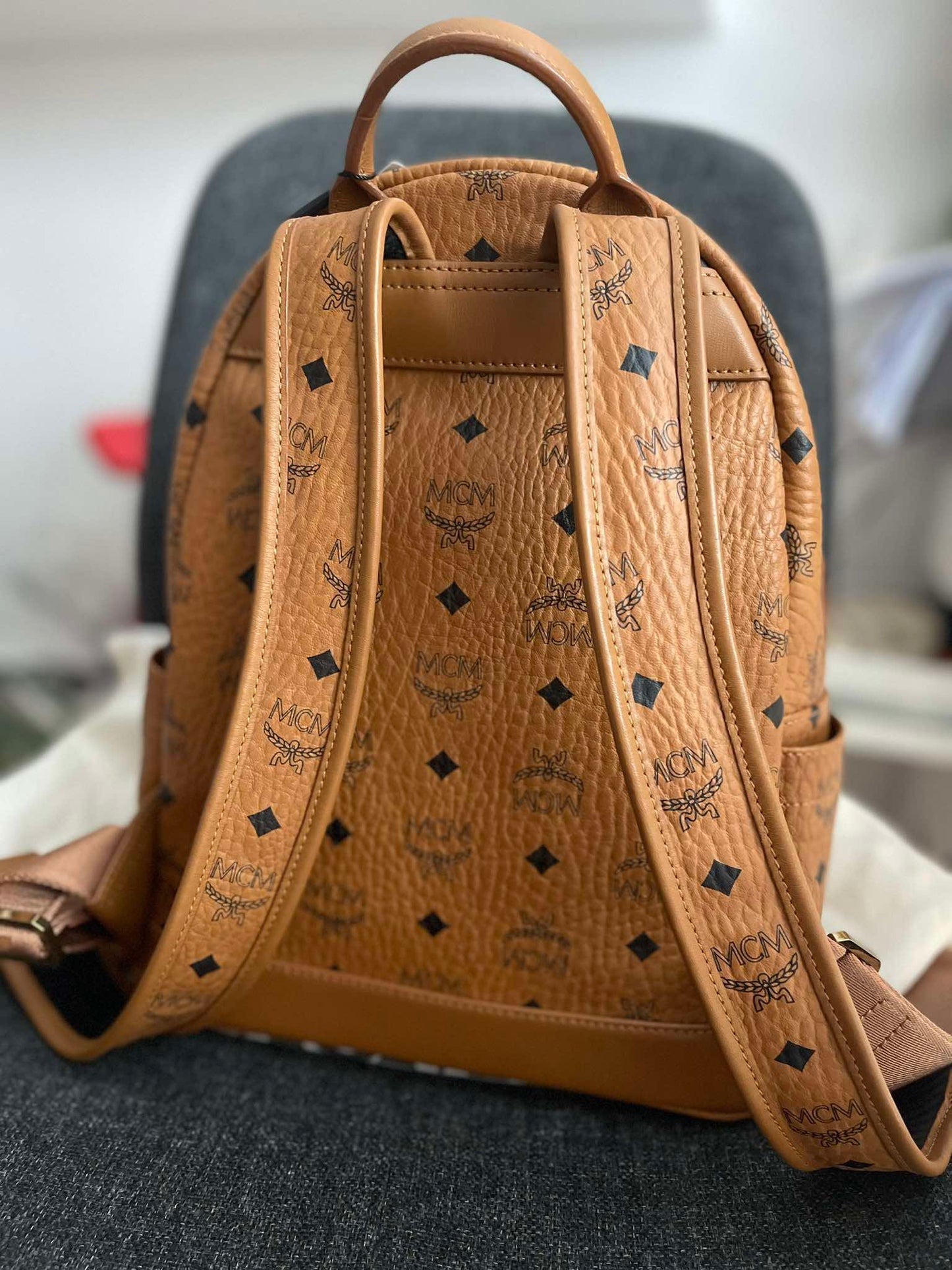 143212 MCM Cognac Visetos Red Rooster Backpack