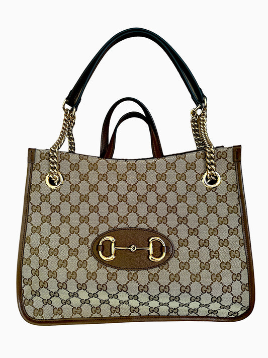 GUCCI Horsebit 1955 GG Canvas  Chain Shoulder / Hand Bag