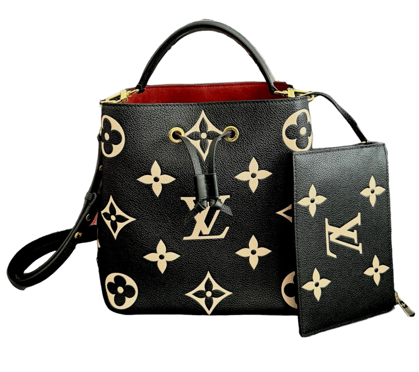 LOUIS VUITTON NeoNoe Monogram Black Empreinte BiColor Bag with Pouch