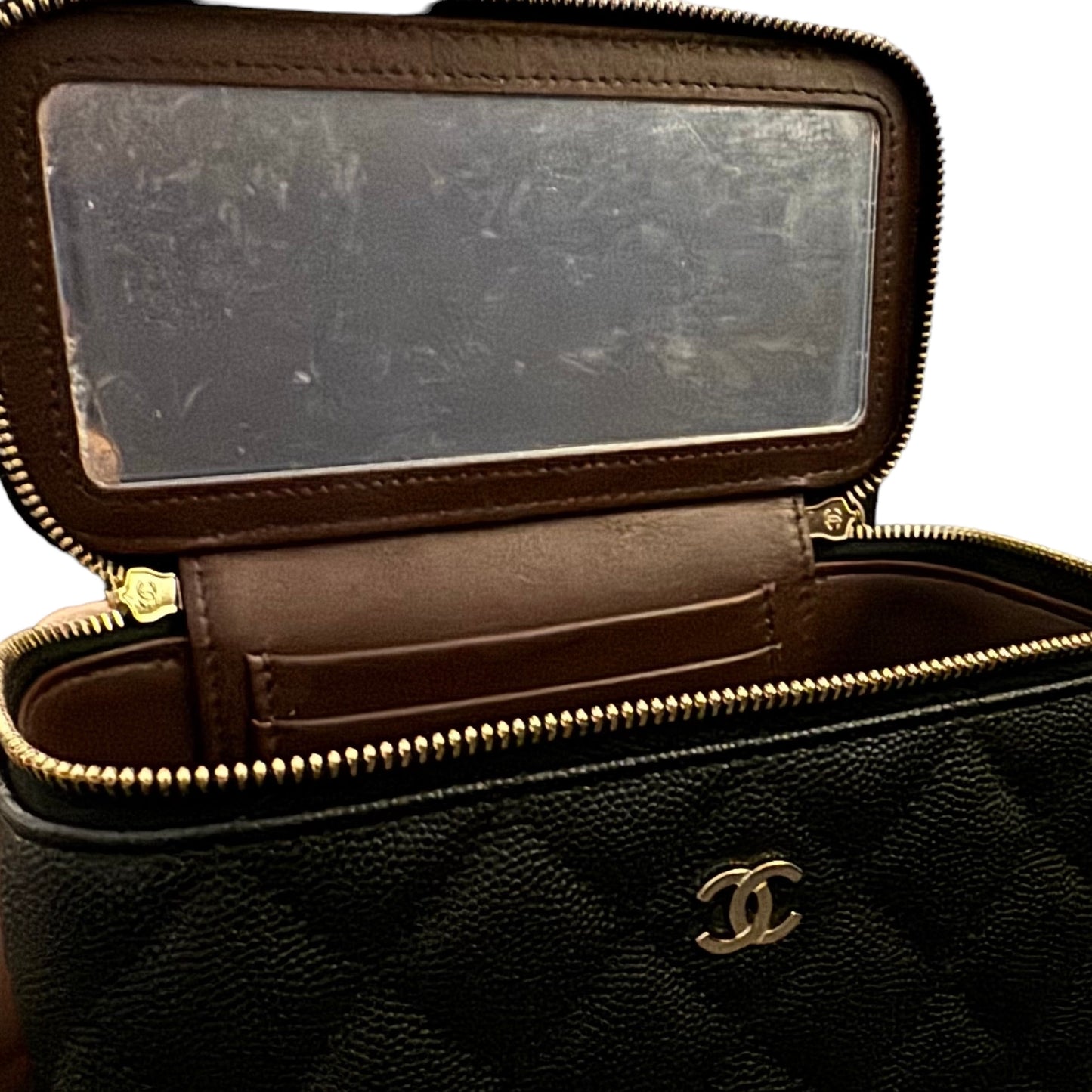 CHANEL VANITY ON CHAIN BLACK CAVIAR GOLD-TONE METAL