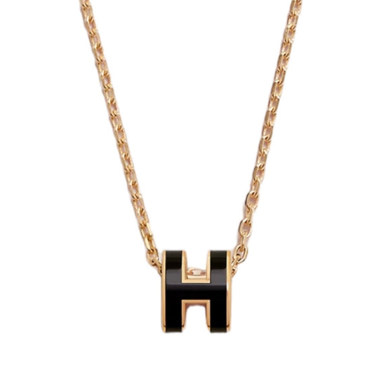 Hermes Mini Pop H Necklace Black Gold Plated Hardware