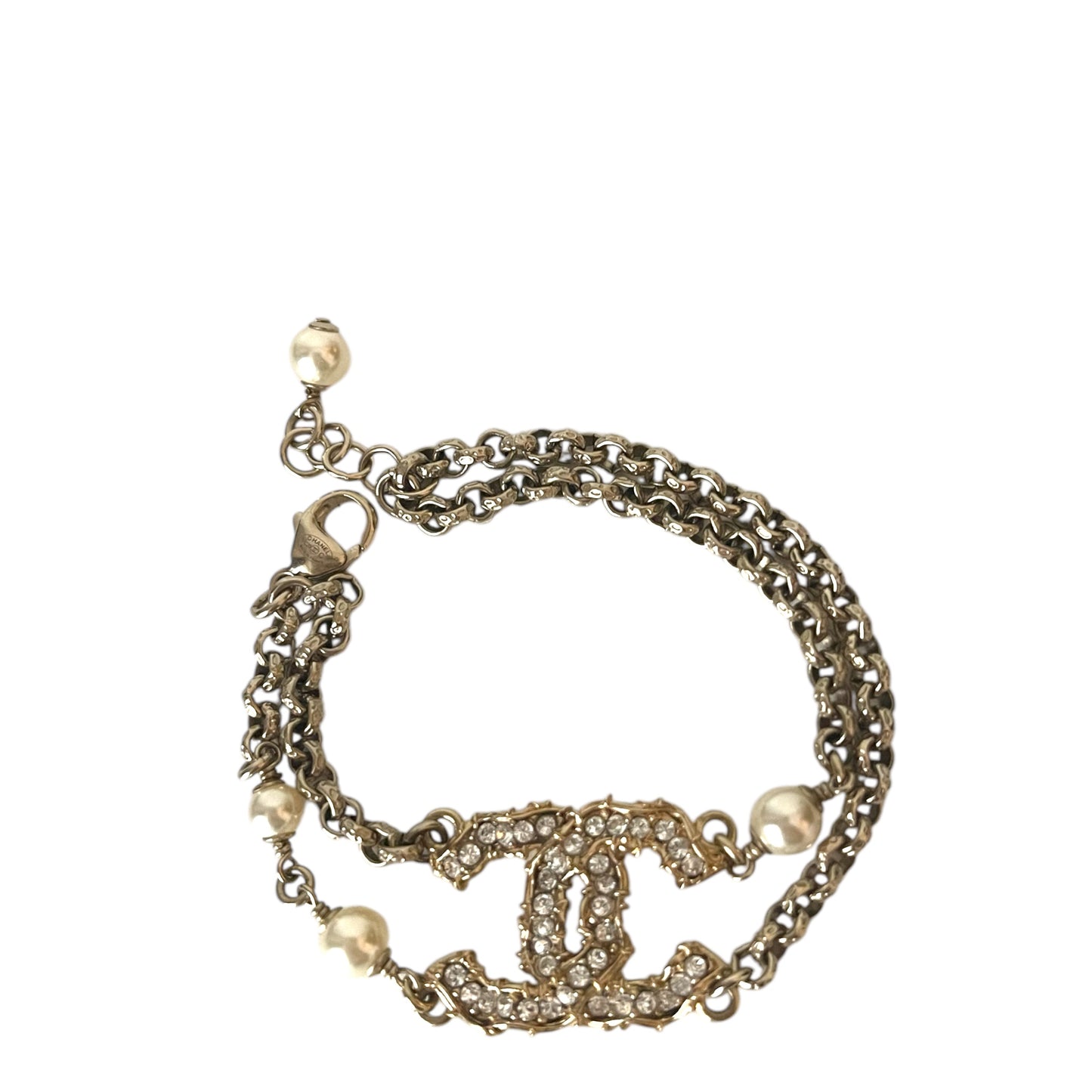 Chanel CC Pearl Bracelet In Gold Hardware