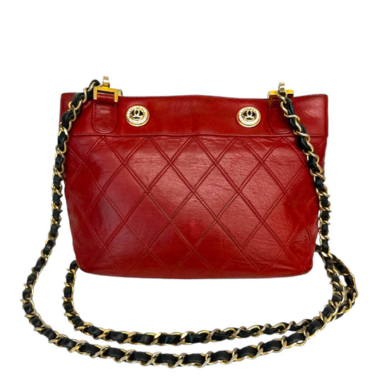 Chanel Vintage Red Lambskin Small Tote Bag Gold Hardware