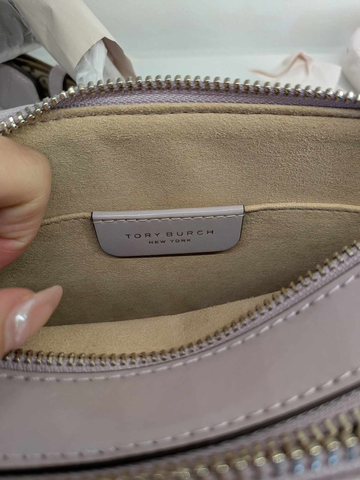 110580705-2 Tory Burch Mini Miller Spazzolato Leather Crossbody Bag in a light pink/primrose 10011011