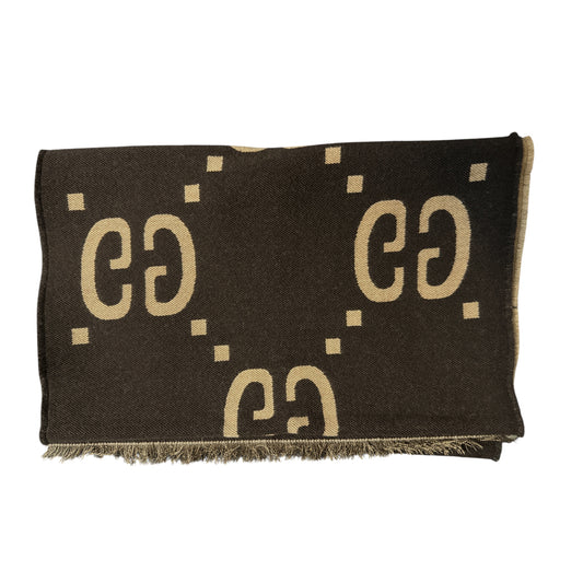 Gucci GG jacquard wool silk scarf Brown/ Beige
