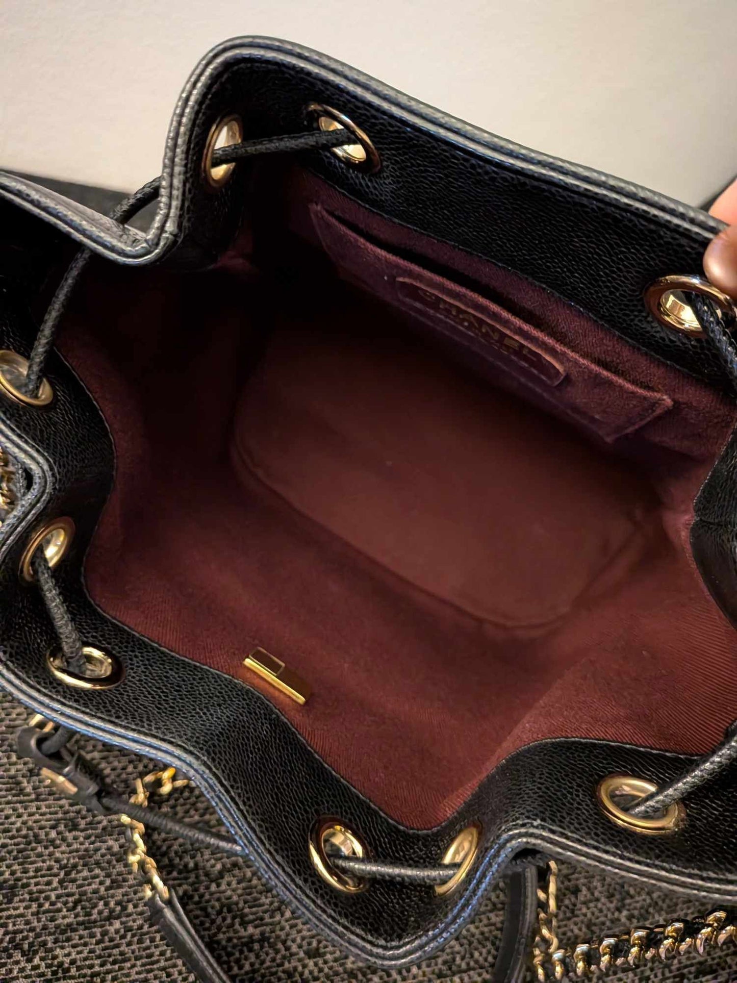 Chanel Drawstring Bucket Black Caviar Gold Hardware