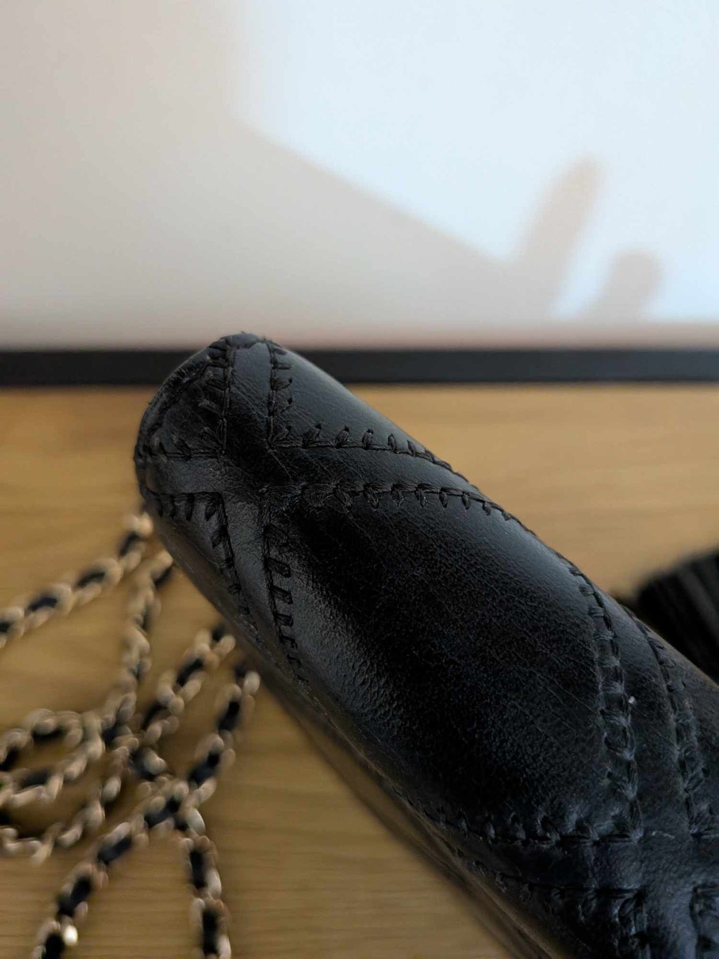 Chanel Lambskin Quilted Double Stitch Tassel Wallet On Chain Black Gold Hardware