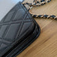 Chanel Lambskin Quilted Double Stitch Tassel Wallet On Chain Black Gold Hardware