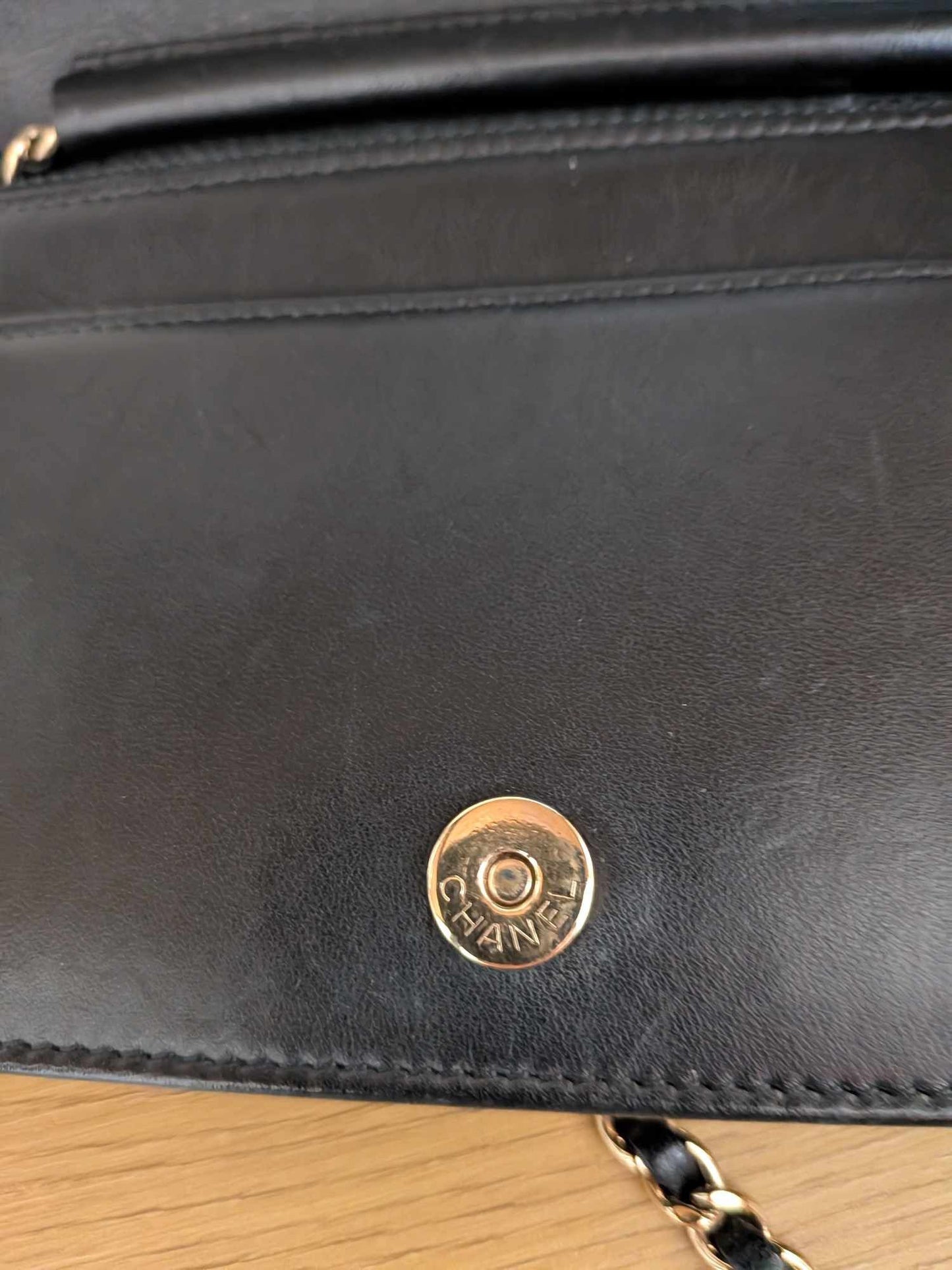 Chanel Lambskin Quilted Double Stitch Tassel Wallet On Chain Black Gold Hardware