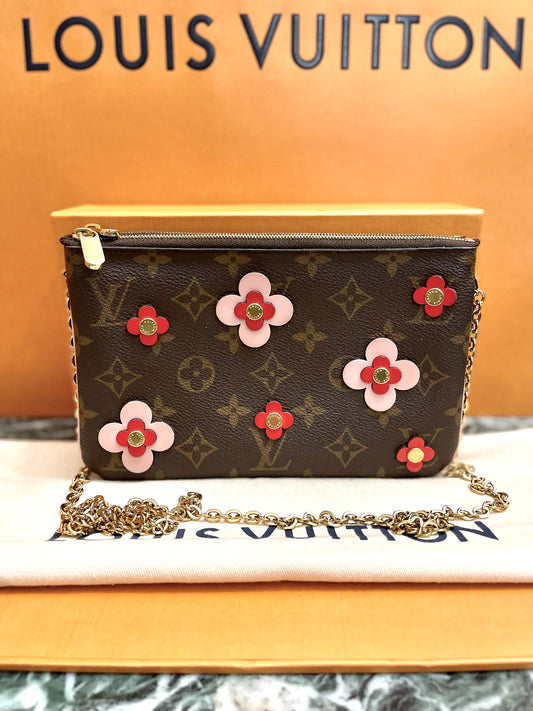 Louis Vuitton Double Zip Pochette Limited Edition Blooming Flowers Monogram Canvas